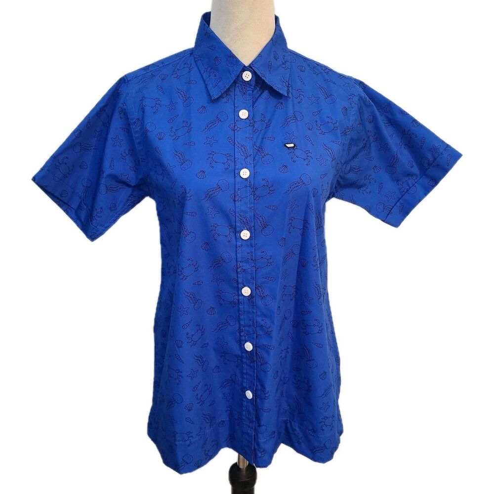 Peau de Loup Button Down Shirt Blue Ocean Party Unisex Sz 4 Wolf Logo Sustainabl